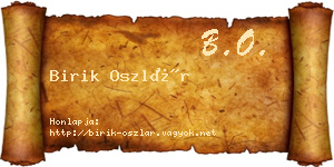 Birik Oszlár névjegykártya